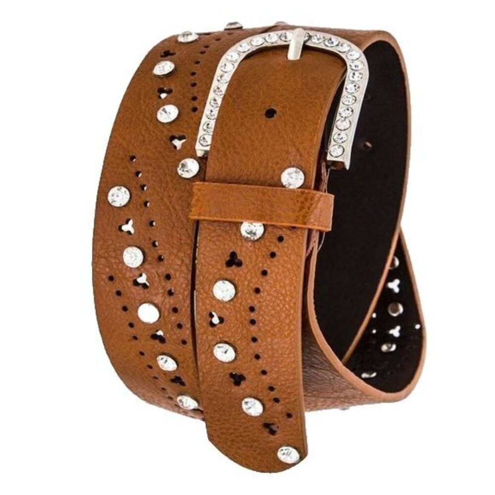 Western Cowgirl Boho Bling Circle Cut-out Vegan Leather Women's Belt 43" Vegan